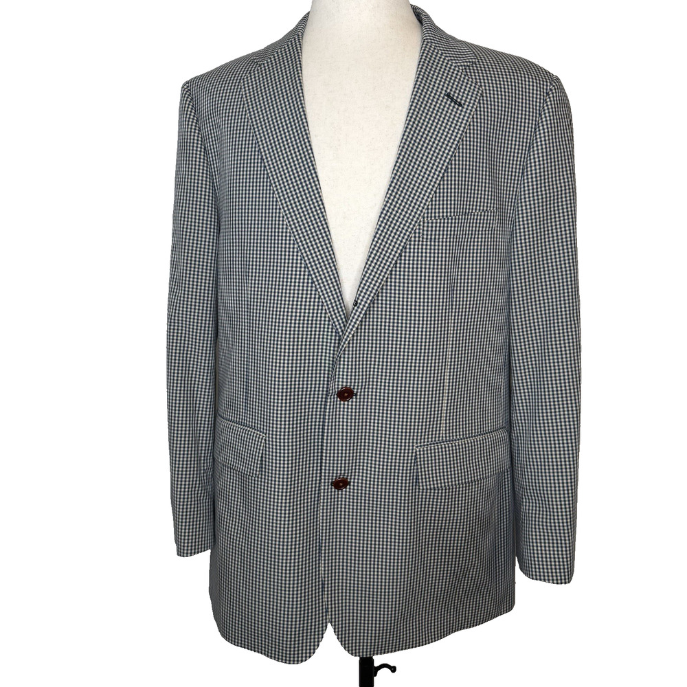 Orvis Men’s Sport Coat Navy & Ivory Micro-Check 3 Button Roll 2 Size 46L